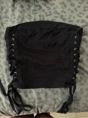 Self Esteem Black Lace-Up Strapless Tube Top
